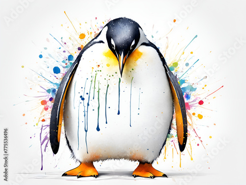 Colorful penguin paintings with various postures and abstract penguin illustrations