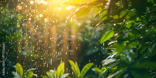 Rainforest Rain Shower Serene Nature Scene rain in the tropics during the low season refreshing rain shower on a hot summer day