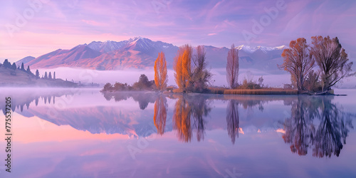 beautiful sunrise over a lake with mountains and clouds in the background