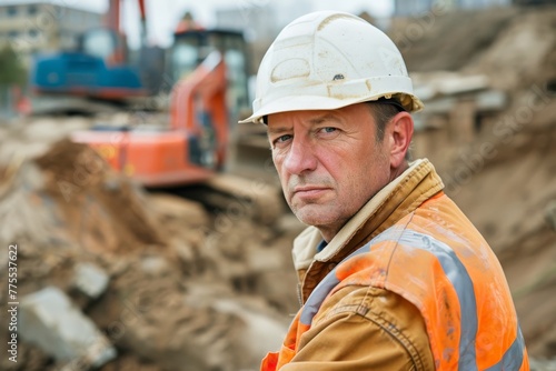 Construction worker with helmet