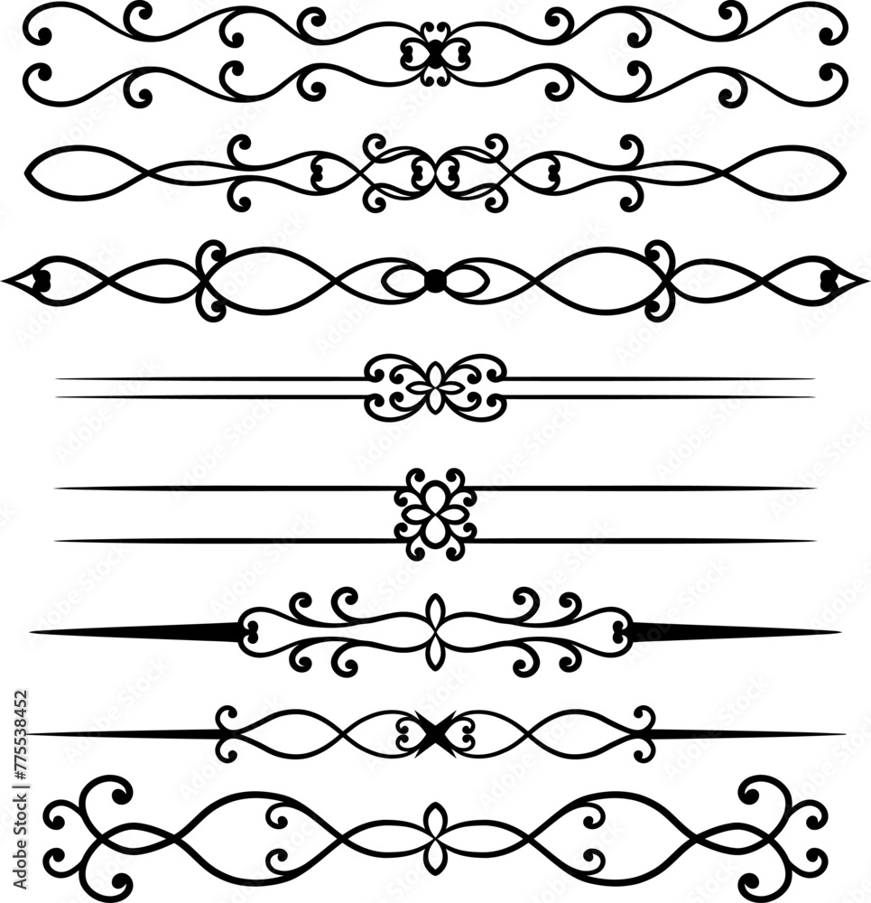 Fototapeta premium Set of decorative divider elements. Border florish collection. Vector.