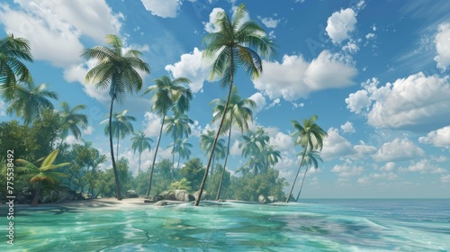 Swaying Palm Trees with classic island. © kamonrat