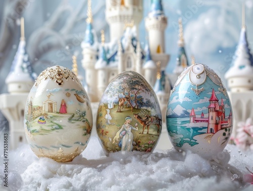 Fairytale fantasy Easter eggs decorated with scenes from beloved stories photo