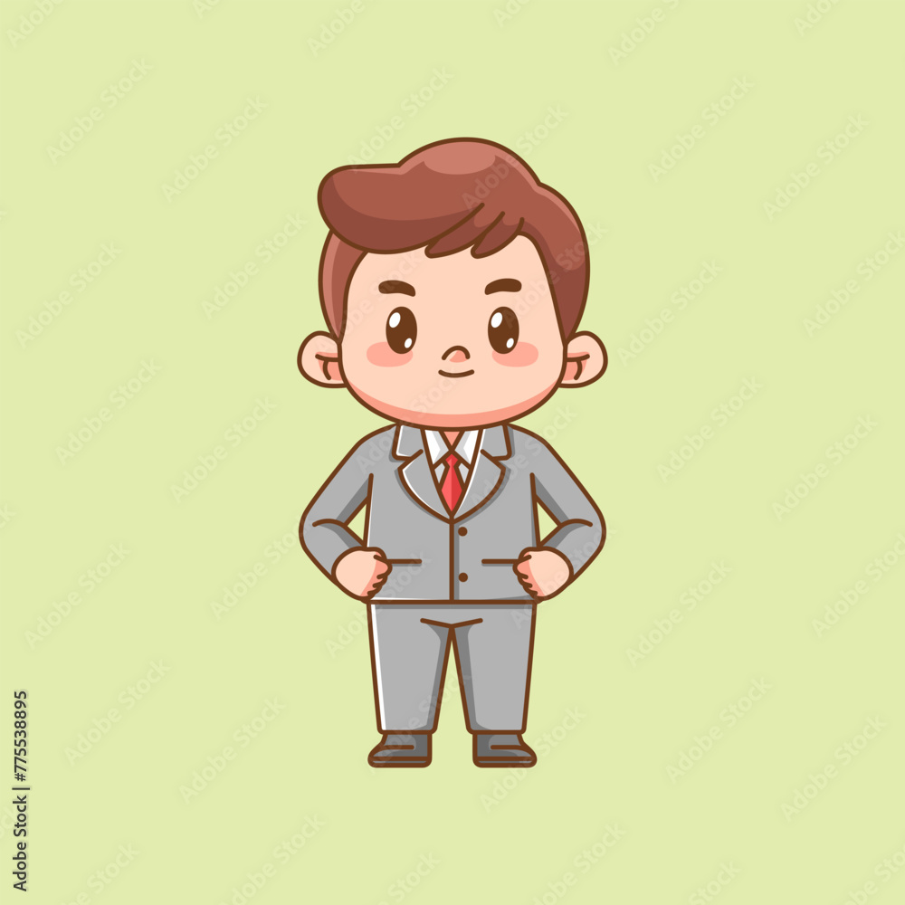Cute businessman hips suit office workers kawaii chibi character mascot illustration outline style design