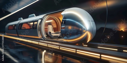 Hyperloop pod entrance, close-up on the door mechanism, soft interior lighting, sleek and fast transportation future