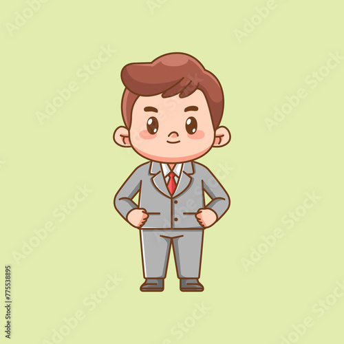Cute businessman hips suit office workers kawaii chibi character mascot illustration outline style design