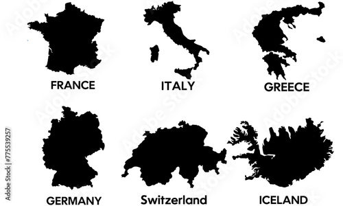 europe countries Map silhouttes 