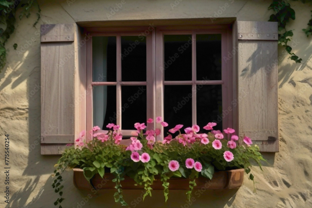 window with flowers in pots window with flowers in pots
