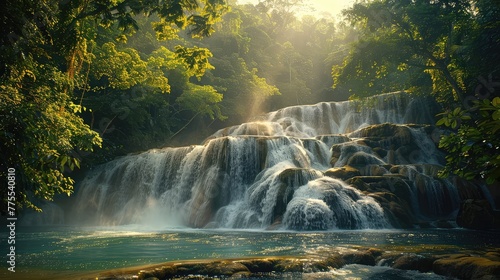 Dunns River Falls Jamaican Beauty, Capture the vibrant spirit and natural beauty of Dunns River Falls in Jamaica, with its cascading waters and lush tropical surroundings, epitomizing the allure of th photo
