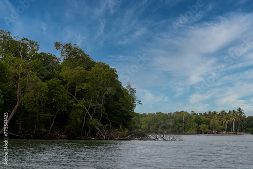 Magle island and caribbean sea landscape with blue sky. San Bernardo, Colombia.