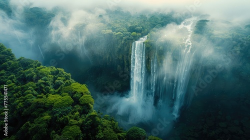 scale and grandeur of the waterfall against the backdrop of the dense rainforest, photo