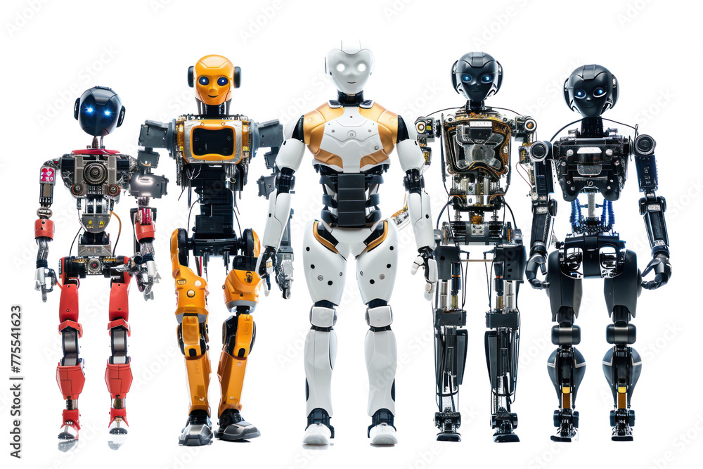 Robots: Technology is advancing and playing a greater role in daily life. People are interested in the abilities and benefits of robots in various fields, Isolated on a transparent background. Robots: Technology is advancing and playing a greater role in daily life. People are interested in the abilities and benefits of robots in various fields, Isolated on a transparent background.