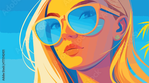 Head girl Reflection of beach in sunglasses 2d flat