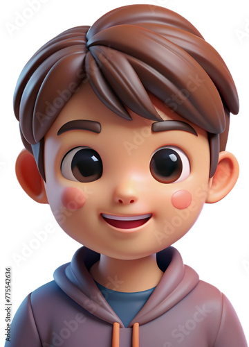 3d render portrait of cute kawaii boy isolated transparent, generative ai 