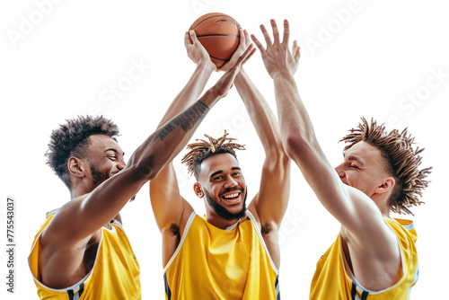Basketball, high-five basketball player with teammates.Isolated on a transparent background.