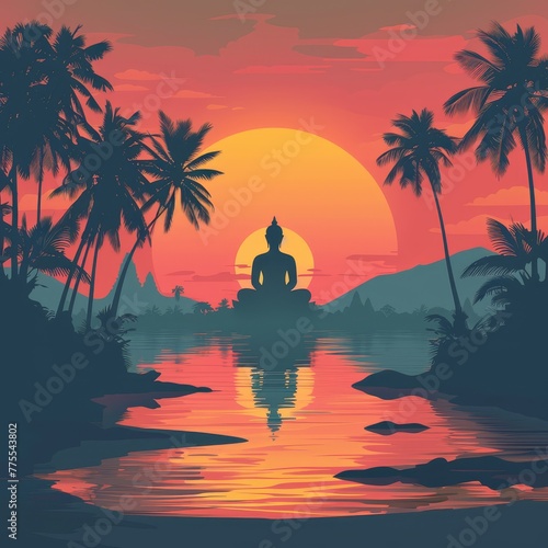 Vesak BuddhaDay, Brainstorming Session Smoothing Calming Rhythms Innovative Vector Landscapes ,