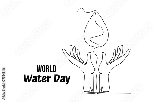 One continuous line drawing of world water day concept. Doodle vector illustration in simple linear style.