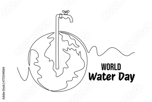 One continuous line drawing of world water day concept. Doodle vector illustration in simple linear style.