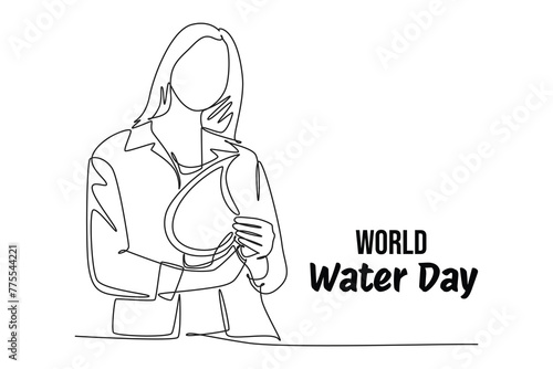 One continuous line drawing of world water day concept. Doodle vector illustration in simple linear style.