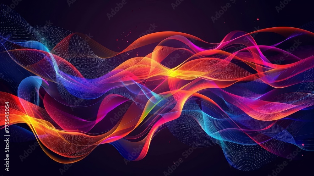 Obraz premium Colorful Flowing Shapes and Lines on Dark Background, Modern Abstract Design Illustration