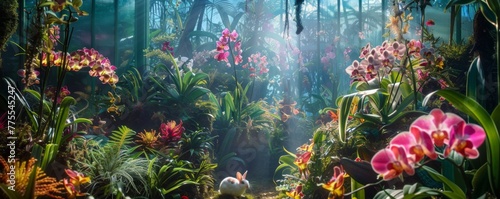 Orchid jungle discovery bunnies amidst a riot of tropical orchids