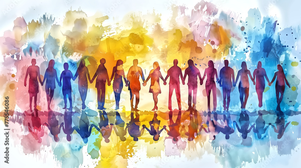 custom made wallpaper toronto digitalHappy abstract colorful watercolor silhouette many men and women