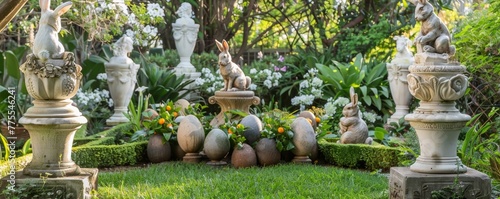 Sculpture garden elegance bunnies among classical sculptures