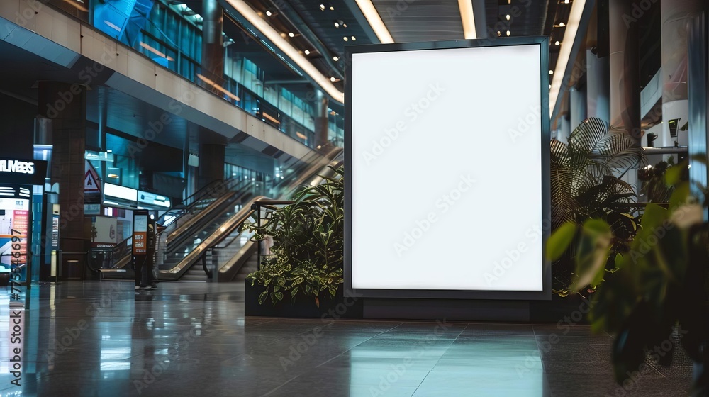 Customizable Digital Signage Screen Mockup in Modern Public Space, Blank Billboard Template for Advertising Customizable Digital Signage Screen Mockup in Modern Public Space, Blank Billboard Template for Advertising