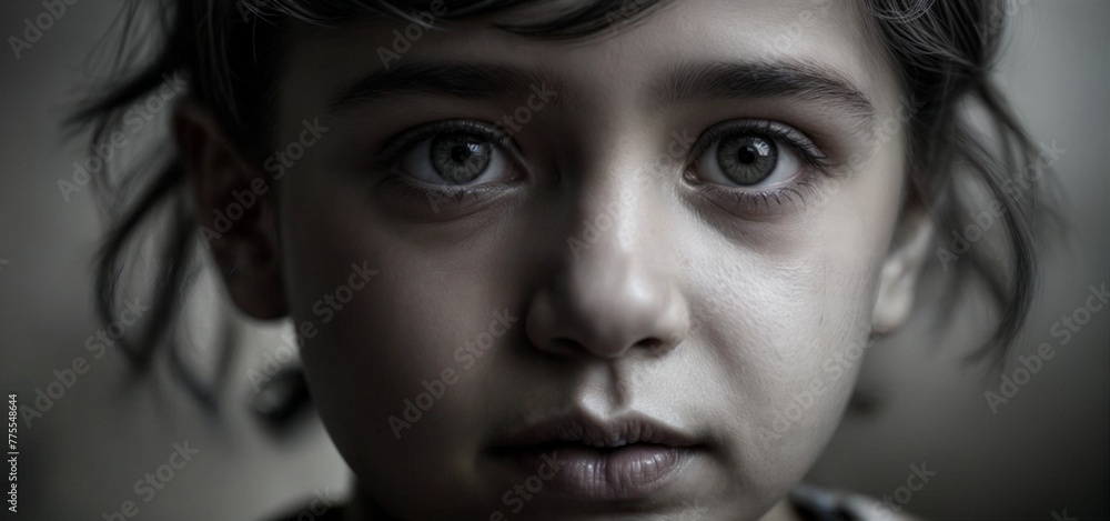 Child's Gaze - Intense Emotional Depth - Innocence and Strength in Youth - Black and White Portrait - Generative AI Child's Gaze - Intense Emotional Depth - Innocence and Strength in Youth - Black and White Portrait - Generative AI