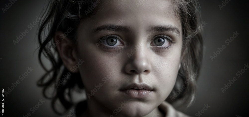 Child's Gaze - Intense Emotional Depth - Innocence and Strength in Youth - Black and White Portrait - Generative AI Child's Gaze - Intense Emotional Depth - Innocence and Strength in Youth - Black and White Portrait - Generative AI