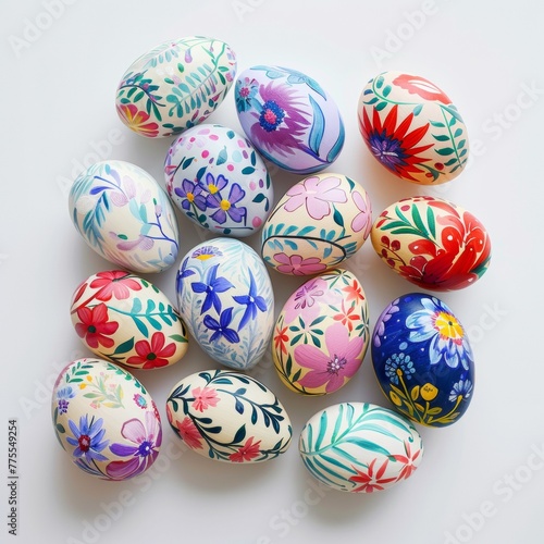 Vibrant Easter eggs hand-painted with floral and geometric patterns