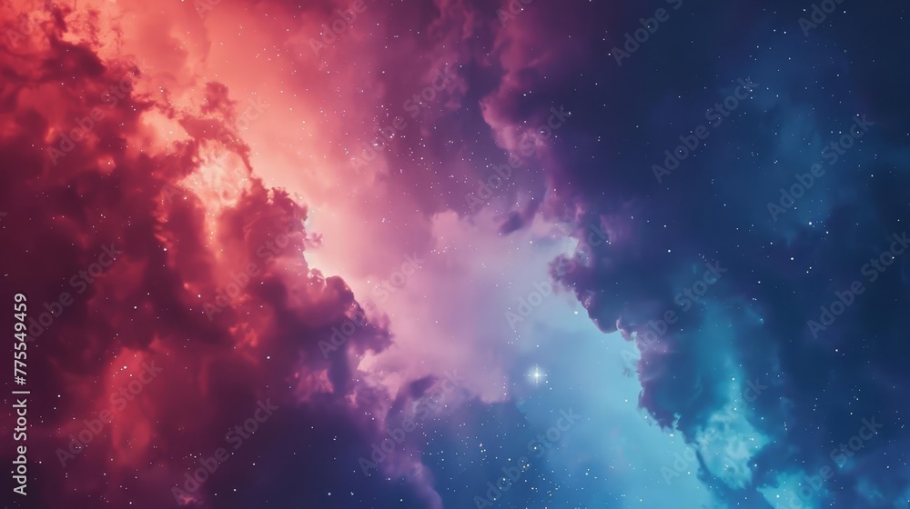 Dramatic red and blue cloudy sky with twinkling stars, abstract background