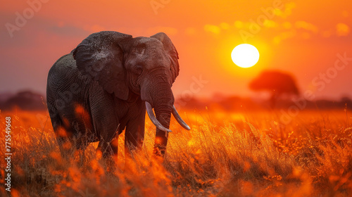 Majestic Elephant Roaming Savannah Sunset Africa Safari Travel Wildlife Dusk