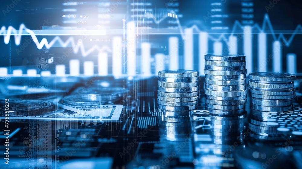stack of coins with financial graphic stack of coins with financial graphic