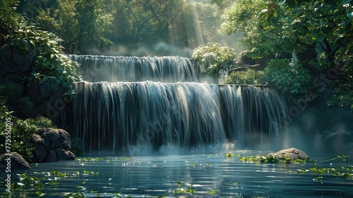 Tranquil waterfall  Capture the peaceful and meditative qualities of a waterfall  evoking a sense of serenity and calmness