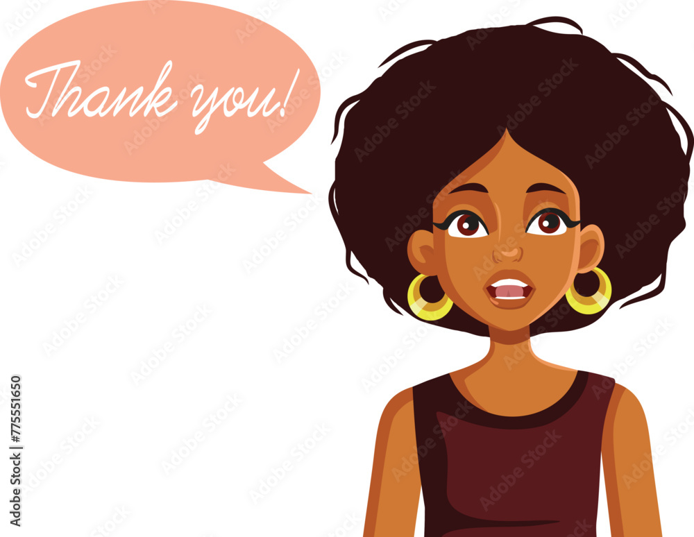 Happy Woman of African Ethnicity Saying Thank You Vector Character. Person giving positive feedback and satisfaction with politeness and gratitude
Happy Woman of African Ethnicity Saying Thank You Vector Character. Person giving positive feedback and satisfaction with politeness and gratitude