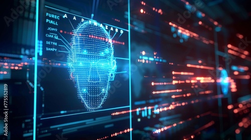 human fingerprint scan with network information text