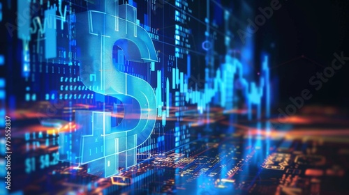 digital currency dollar sign on financial technology background photo