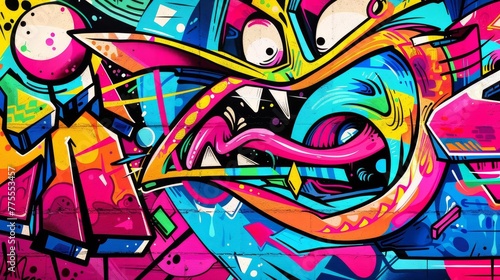 Energetic Street Art Graffiti with Dynamic Lines and Funky Characters, Urban Sketch Illustration