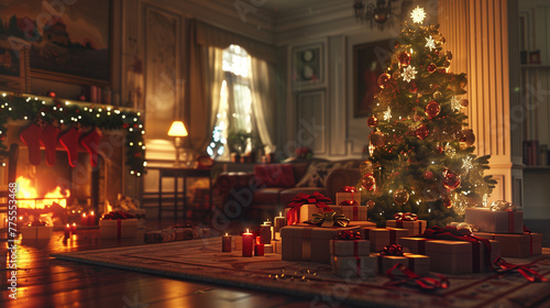 Wallpaper Mural christmas tree with presentsin living room Torontodigital.ca