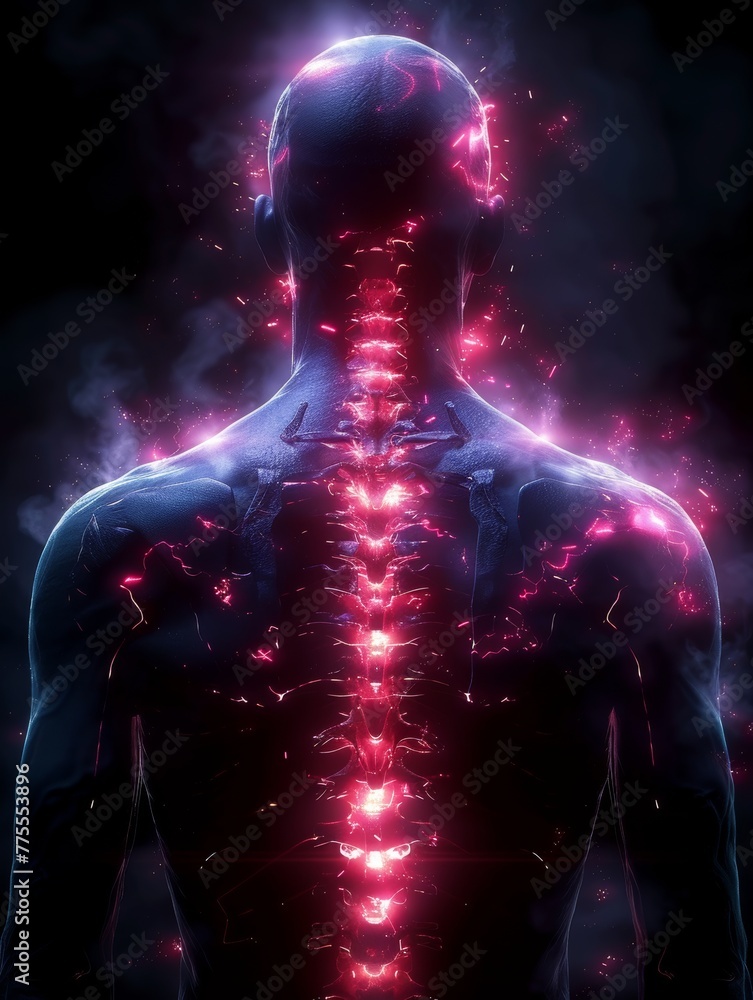 X-rays showing pain points in red for medical. X-rays showing pain points in red for medical.