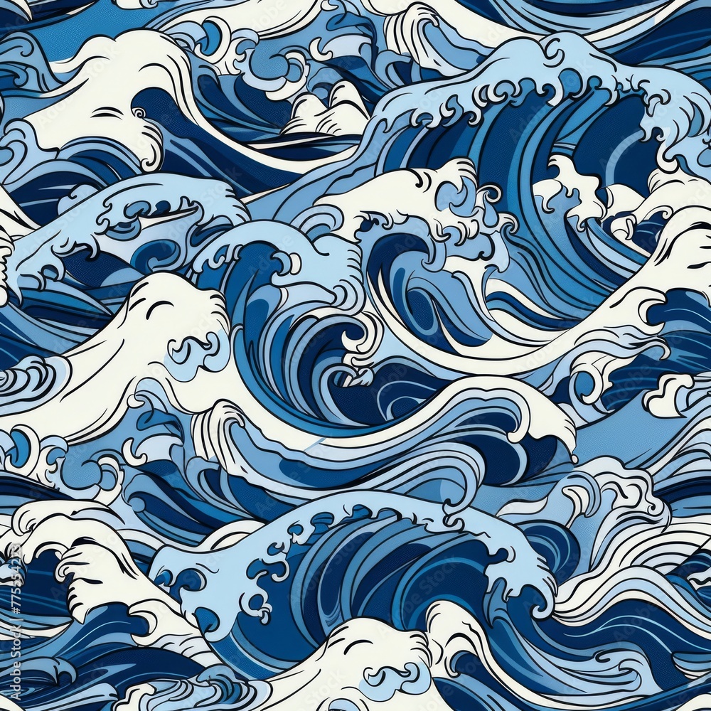 Fototapeta premium seamless pattern japanese wave illustration