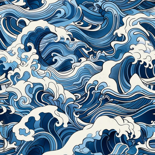 seamless pattern japanese wave illustration