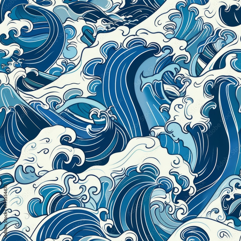 Fototapeta premium seamless pattern japanese wave illustration