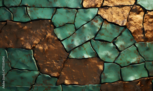 Cracked green Dragen Hide copper rust bronze aluminium rough Tileable Texture, Generative AI photo