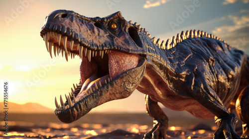 generated illustration of roaring Tyrannosaurus rex . © seanzheng