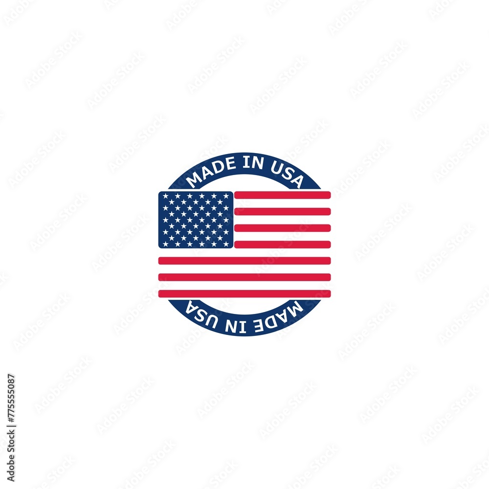 Made in USA label icon with American flag isolated on white background Made in USA label icon with American flag isolated on white background