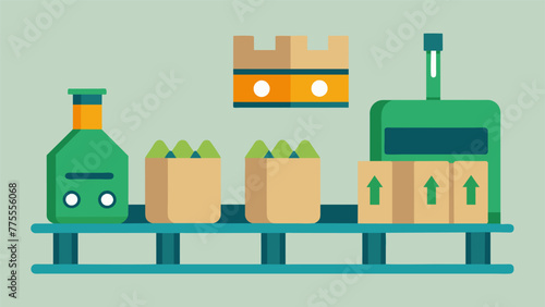 A photo of a packaging line in a factory with biodegradable and recyclable materials being used demonstrating the adoption of sustainable