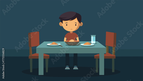 A picture of a child sitting at an empty dinner table with no one around conveying the lack of family bonding and connection in a neglected