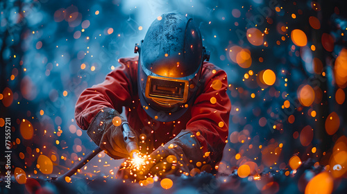 A skilled welder is creating a fusion of metal, shaping it with precision and expertise. The essence of craftsmanship in the industrial world. Generative AI.